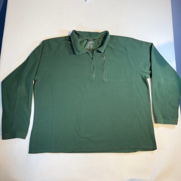 L.L. Bean Micro Fleece 1/4 Zip Top Mens XXL Reg Hunter Green Zipped Chest Pocket - Picture 1 of 8